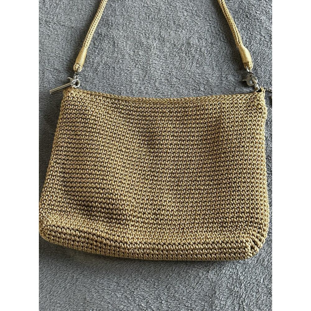 The Sak Lumi Crochet Crossbody Shoulder Bag - Tan/Beige Boho Eco Friendly 11"x9" - Picture 2 of 9